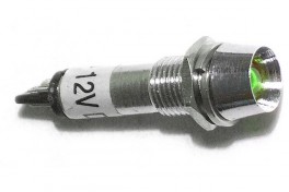 Лампочка индикатор. 12V металл цилиндр 8мм,крепеж гайка, уст 8мм, L37 мм